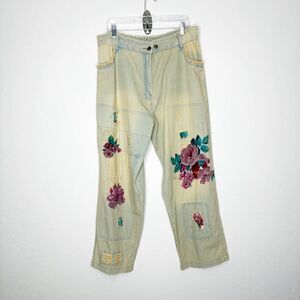 Paper Lace Rose Appliqué Jeans 1X Vintage Look Distressed Cottagecore Boho